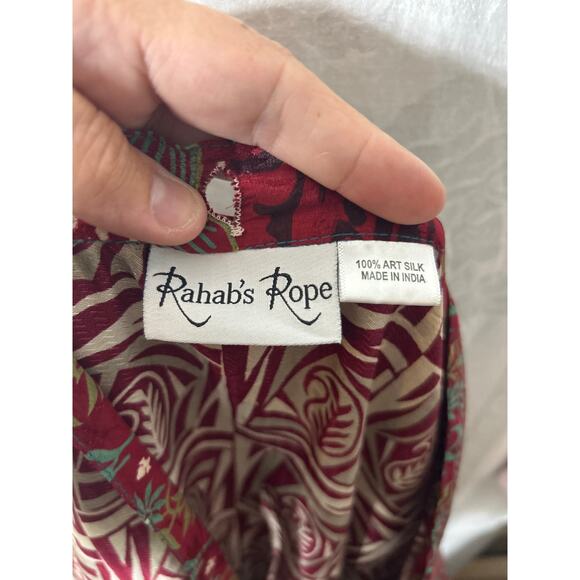 Rahabs Rope Wrap Skirt 100% Art Silk Reversible Red Floral Boho Hippie Earthy - Picture 6 of 10